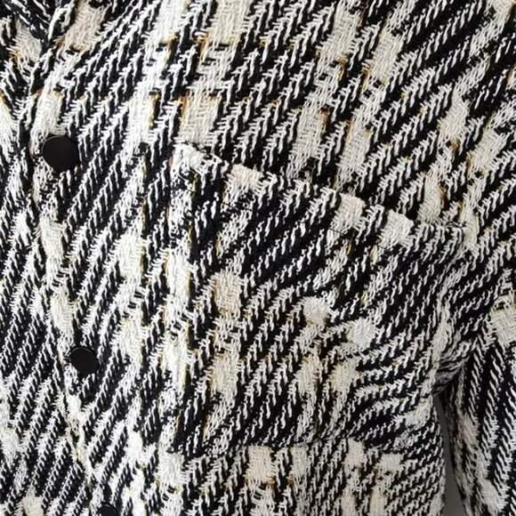 Women's Black White Tweed Plaid Jacket Coat Size 3XL Snaps Lined Linen Cotton - Picture 4 of 15